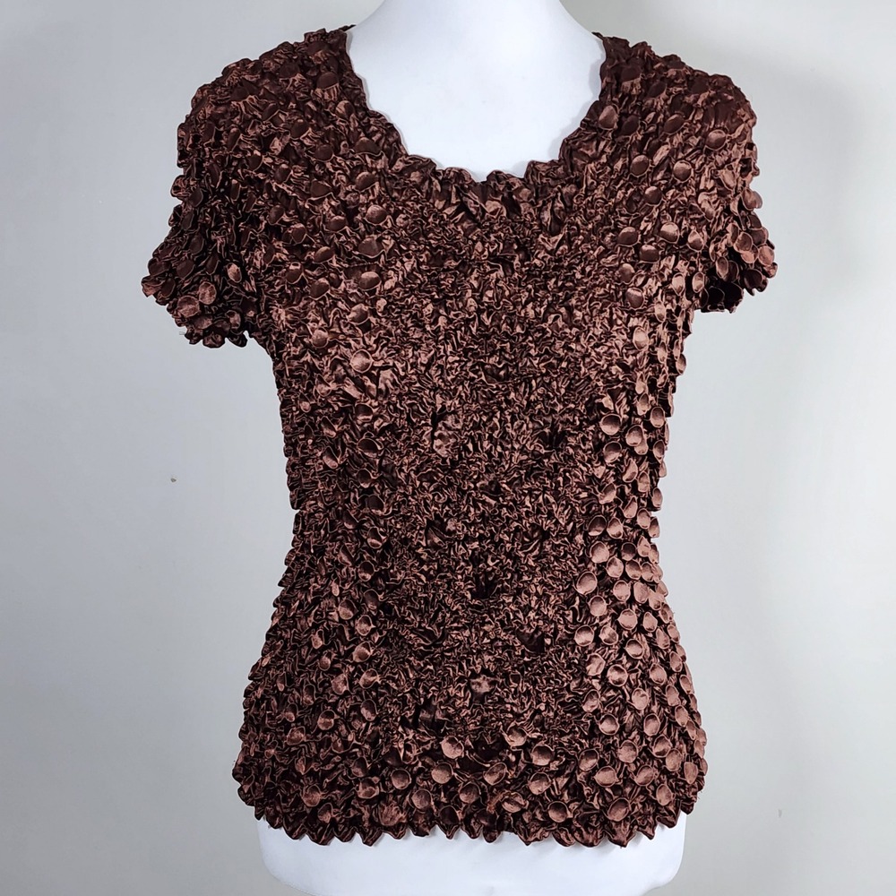 Popcorn Scrunch Top Textured Womens OS Brown Bubble Y2K Earthy Forest Fairycore